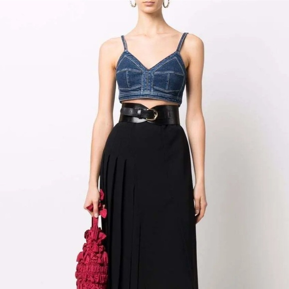 Alexander McQueen Crop Top Stretch Denim Bralette Bustier Sz IT